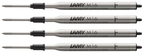 LAMY M16 4er Set Kugelschreiber-Großraummine aus Metall - Original Ersatzmine für alle Lamy Kugelschreiber Modelle - dokumentenecht - Strichbreite Fein in Tintenfarbe schwarz