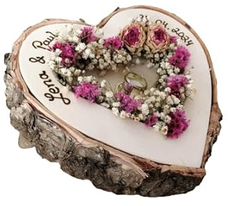 Hochzeit Ringkissen Ringhalter Herz Mille Fleurs Holzherz für Eheringe mit Namen
