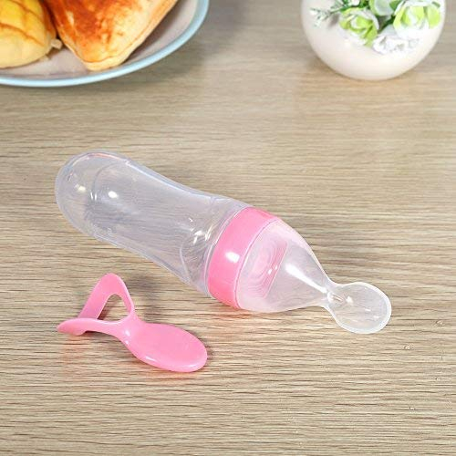Biberon, silicone Spremere biberon dispensatore di alimenti per bambini biberon alimentatore in silicone da 90 ml(Rosa)