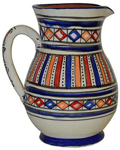 Moroccan Pitchers Sangria Handmade Ceramic Carafe Beverage Dispenser Jar Cooler Easy Pour 58 oz