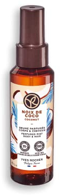 Yves Rocher Les Plaisirs Nature Spray rinfrescante profumato alla noce di cocco per il corpo e i capelli, 1 flacone spray da 100 ml