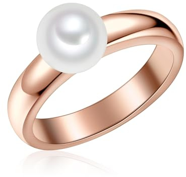 Valero Pearls Damen-Ring 925/- Sterling Silber rosévergoldet Süßwasser-Zuchtperle Rund 7,5-8 mm weiß - Modern-Ring Perlenring Roségold-Farben