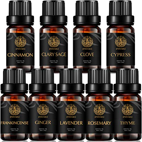 Aromatherapie Zimt ätherisches Öl Set für Diffusor, 100% pure Clary Salbei ätherisches Öl Kit für Hause, 9x10ml therapeutische Grade Lavendel ätherische Öle Set -Nelken,Zypresse,Ingwer,Thymian Öle...