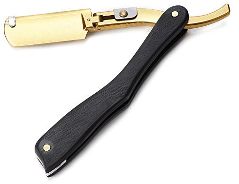 Poignée en Bois Hommes Rasoir Manuel, Ménage Portable Classique Barbier Cheveux Pliable Barbe Couteau de Rasage (Noir)