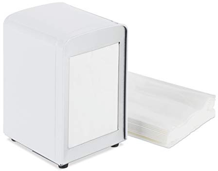 1 x Serviettenspender Retro, Metall, kleine Gastro Serviettenhalter für Eisdiele, Café, Bistro, HBT: 15 x 9,5 x 11, weiß