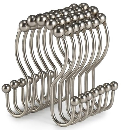 Goodwin Ganchos para Cortinas de Ducha, 12 Piezas de Anillos para Cortinas de Ducha, Ganchos de Ducha Dobles de Acero Inoxidable Resistentes a la oxidación para Cortinas de baño (níquel Mate)