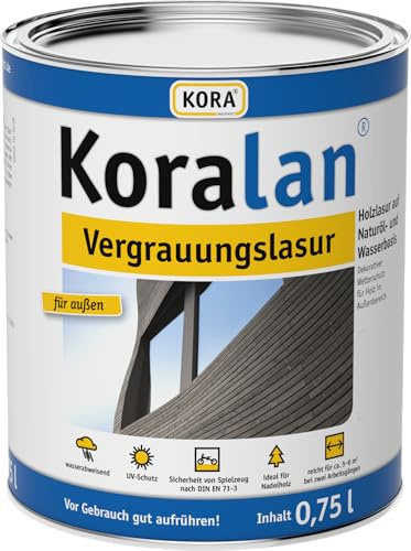 KORA® Koralan® Vergrauungslasur für Holz außen, wetterbeständig & UV-Schutz, natürlich graue Holzopzik, ideal für Nadelholz, z. B. Holzfassaden, Gartenholz, Zäune, Terrasse (Graphit, 0,75 Liter)