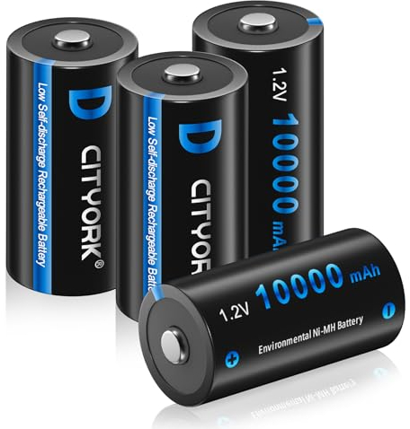 CITYORK Rechargeable D Batteries 10000mAh - 1.2V Ni-MH High Capacity D Size Battery High Rated D Cell Rechargeable Batteries with Storage Box (4 Pack)
