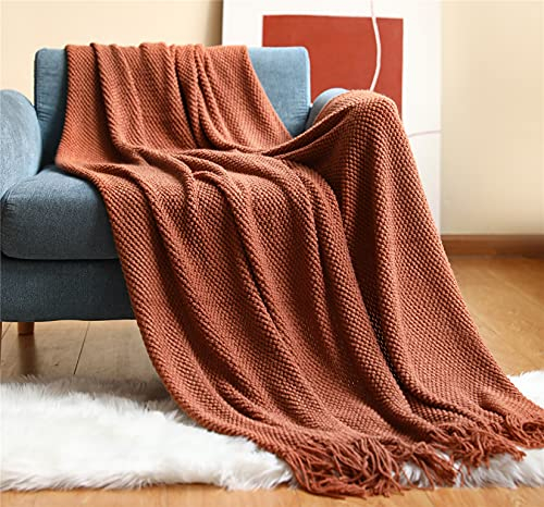 Hayisugal Wohndecke Weich Strick Decke Sofa Deck Quaste Boho Decke Kuscheldecke Sofadecke überwurf Decke für Couch Bett Sofa Stuhl, Karamell, 130 x 200cm