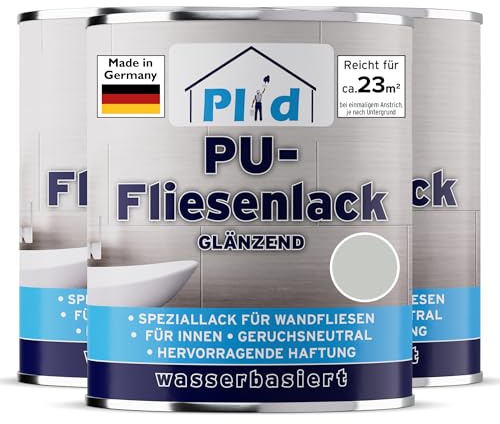 Plid Pintura para azulejos de baño y cocina (resistente a la humedad), color gris claro, 2,25 l, pintura de azulejos y barnizado para interiores, color de barniz 3 en 1, fabricado en Alemania