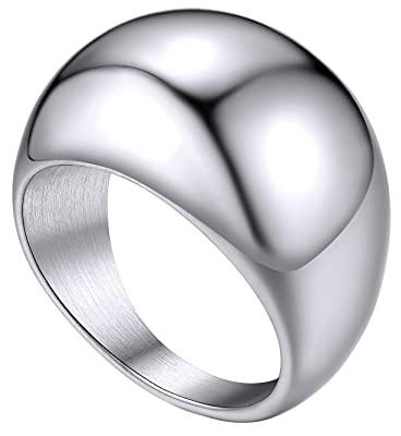 GoldChic Anillo Grueso Cupula para Menique Caballero Mujer, Platino 16mm Ancho