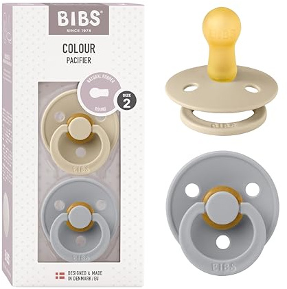 Bibs Colour Collection, Baby Naturkautschuk Schnuller, 2er Set BPA Schnuller, Made in Dänemark, 6+ Monate (2 Stück), Farbe Vanille/Wolke