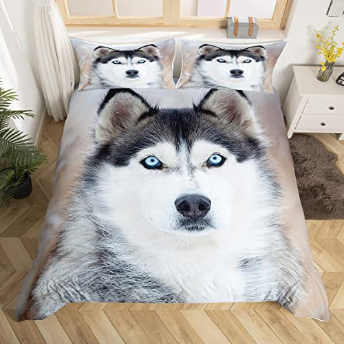 Ensemble de literie avec housse de couette à imprimé loup pour garçons et adolescents Housse de couette 3D loup 200x200cm pour enfants filles ensemble de housse de couette animaux sauvages