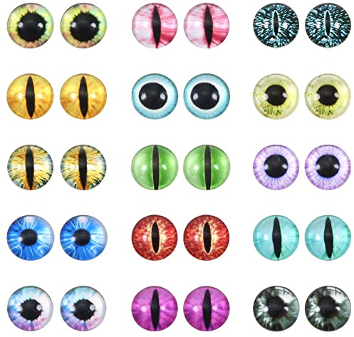 TOAOB 30 Stück Sicherheitsauge 20mm Runde Drachenaugen Cabochons aus Glas Puppen Augen zum Basteln für Spielzeug Zubehör Plüschtier Häkeltiere Puppe Marionette Teddyaugen