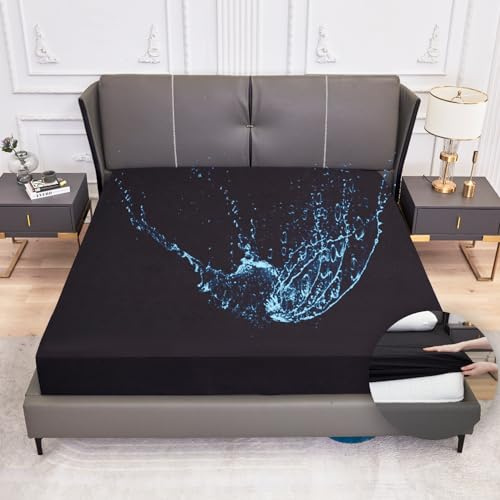 Arcona Protector de colchón impermeable 120 x 200, sábana bajera impermeable para incontinencia, funda de colchón impermeable transpirable, sábana bajera impermeable (negro)