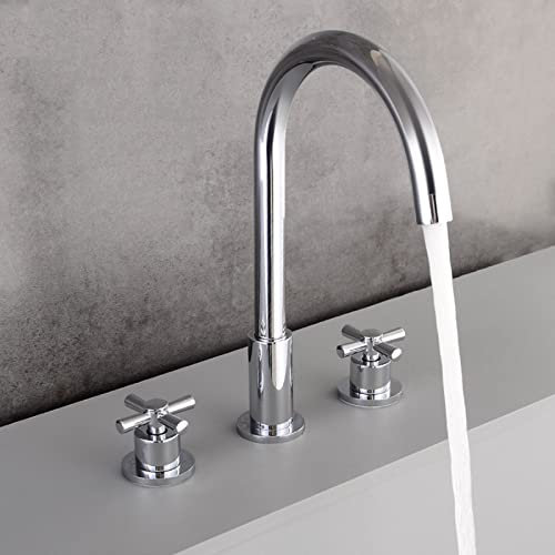 ZYCDP Silver Bathroom Basin Mixer Tap Retro, 360° Swivel, Brass Handle, Chrome Finish, Traditional Style, Deck Mount, Widespread Installation, 1 Hole, 20cm Height