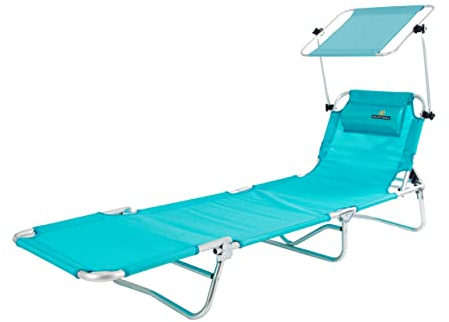 CREVICOSTA QUALITY MARK MARCAS DE CALIDAD - MAGNESIO 1012 - Tumbona reclinable con TOLDO de Playa Plegable y reclinable (Turquesa)