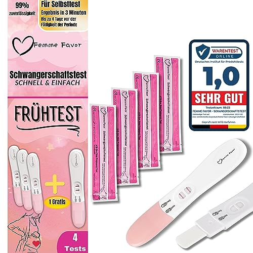 FEMME FAVOR Schwangerschaftstest 4er Pack, Schwangerschaftstest Frühtest hohe Verlässlichkeit, Pregnancy Test 99% Genauigkeit, Frühschwangerschaftstest Schnelle & Exakte Ergebnisse