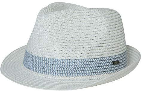 Comhats Herren Strohhut Trilby für Sommer, Sonnenschutz - Faltbarer Panama Hut, Fedora für Strand, Festival - Rollbar & Stilvoll Weiß-Blau XL