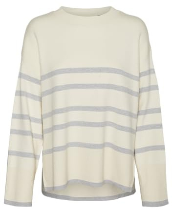 VERO MODA Stickad damtröja VMSABA LS O-hals randig tröja GA NOOS, Björk/ränder: lgm, M