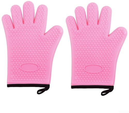 Emiif BBQ Handschuhe, Grillhandschuhe, hitzebeständige Ofenhandschuhe, Küche Silikon Ofenhandschuhe (Rosa)