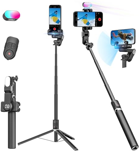 AOCHUAN Gimbal Stabilizer Face Tracking Without APP, 4 in 1 RGB Light Stabilizer, Handheld Portable Phone Tripod for iPhone&Android, Built-in Extension 108cm, AOCHUAN M2PRO Black