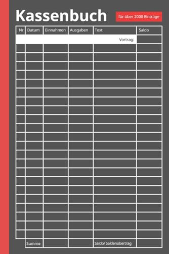Kassenbuch: 2000+ Einträge, ca. DIN A5, 100 Seiten| für Kleinunternehmer, Gastronomen und Vereine