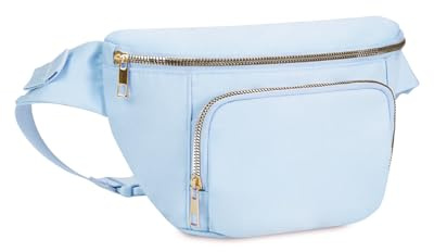 Bauchtasche für Damen und Herren, Stylische Hüfttasche mit 4 Reißverschlusstaschen und Verstellbarem Gurt, Ideal für Reisen und Wandern, Hellblau (Patent Angemeldet)