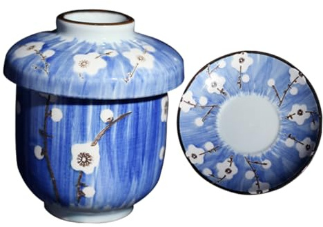 CIYODO Bol à Vapeur en Porcelaine Bleu Résistant la Chaleur pour Service à Dessert et Cuisson D'œufs Vapeur, Ustensile Cuisine Délicat pour Camping et Familles