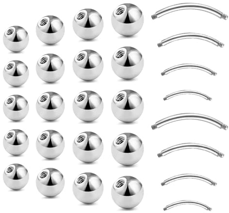 Gojewen 28pzs Bolas y Barra 14G 4/5/6/8mm Reemplazo Bolas y Barra 6/8/10/12mm Acero Inoxidable para Lengua Ombligo Piercing