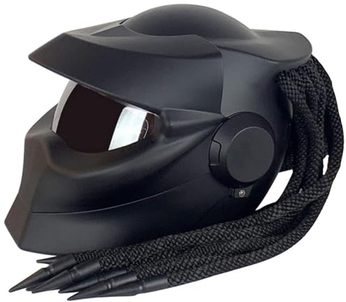 Casque Intégral Moto Predator Casque à Pare-Soleil Rabattable à l'avant Tresses Voyants D'avertissement Approuvé par Le ECE Personnalisation des Casques Moto Hommes Femmes Matt Black,M