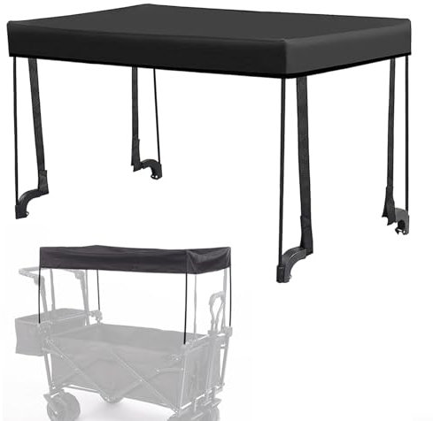 Awning Canopy For Garden Wagon Sun Shade Cover For Trolley Cart, Wagon Canopy Cover Garden Push Awning Portable Outdoor Stroller Accessories(Black)