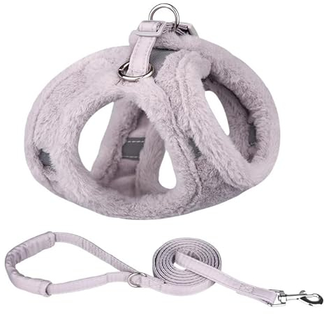 EUTYRG Upgrade-Set aus Katzengeschirr und Leine für den Winter, warmes reflektierendes Haustiergeschirr, Weste für Katzen, Kätzchen und kleine Hunde (graues Set X)
