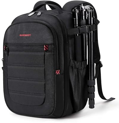 bagsmart Kameraryggsäck spegelreflex kameraväska för fotograferingar, vattentät fotografi reseryggsäck med 15,6-tums laptopfack, svart, Funktionell