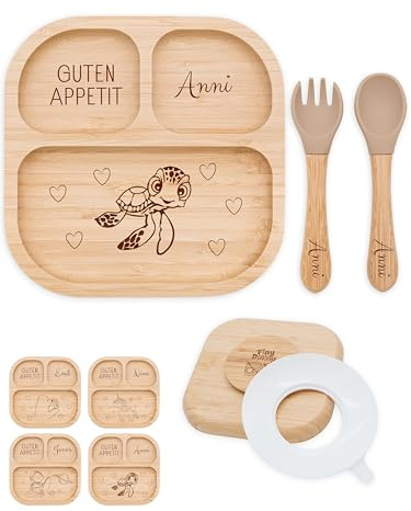 Bärenfreunde® - Personalisierter Teller Mit Saugnapf - Praktisches Beikost Zubehör Mit Namen - Baby Teller Rutschfest - Personalisierte Geschenke (Schildkröte)