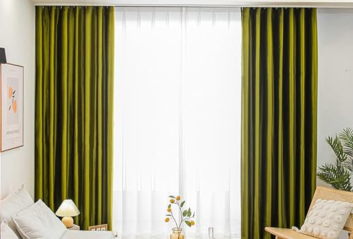 Bishilin Gardinen Blickdicht 2er Set mit Ösen, Vorhänge Verdunkelnd Olivgrün 96x214CM Vintage Einfarbig, Verdunklungsvorhänge Wohnzimmer Jugendzimmer Kinderzimmer