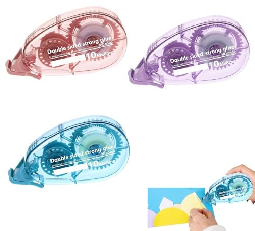 Kleberoller Doppelseitiges Klebeband,3 Stück Klebebänder Klebeband Roller Scrapbook Tape,Kleberoller Fotokleber Doppelseitig Selbstklebend,Doppelseitiges Klebeband Roller for Heimschulbüro,8mm x 10m