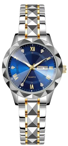 RORIOS Relojes Simple para Mujer Reloj Clásico Acero Inoxidable Reloj de Pulsera Señoras Elegante Relojes Negocios Analógico Cuarzo Reloj Fecha Luminoso Azul A