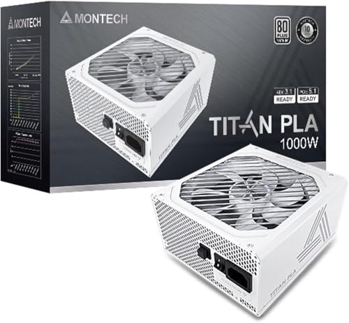 Montech Titan PLA 1000W ATX - Fuente de alimentación para Juegos de Alta Gama - 80 Plus Platinum y Cybenetics Platinum - Totalmente Modular - ATX 3.1 y PCIe 5.1 Ready -10 años de Cobertura, Color