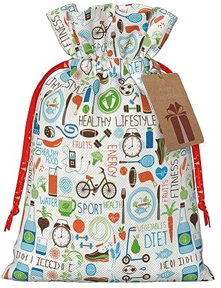 HJLUUFT Bedruckte Weihnachts-Geschenktüte mit Kordelzug und Geschenkanhänger, Jutebeutel, Hochzeit, Weihnachten, Partyzubehör