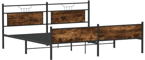 vidaXL Metallbett ohne Matratze Räuchereiche 183x213 cm, Bettrahmen, Doppelbett, Lattenrost, Bett, Gästebett, Metallbett, Bett Metall