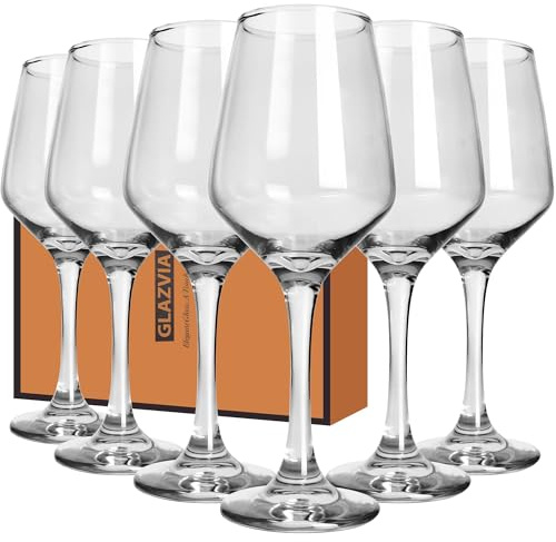 GLAZVIA Wine Glasses Set of 6, 356ml Classic Stemmed Glasses, Thick & Clear, Dishwasher Safe Stemware for Red or White, Gift for Party, Holiday, Anniversary, Restaurant, Home Bar, Daily Use