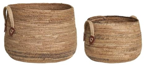 AltoBuy STALIA - Lot de 2 paniers Ronds en Feuilles de bananier avec poignées