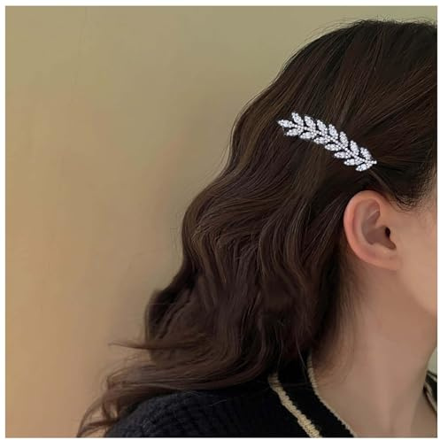 Aneneiceera Vintage Kristall Blatt Haarspange Gold Strass Blatt Haarspangen Cz Clips Strass Haar Pin Kopfbedeckungen Dekorative Bobby Pins Hochzeit Haarschmuck Für Frauen (Silber)