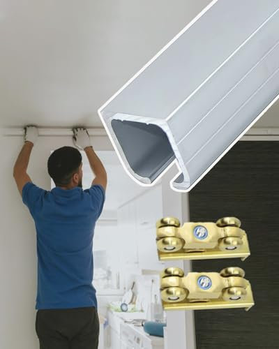 Minglez sliding door kit Barn Door Tracks and Rollers Kit for Hidden Door, Hung Pocket Door Rail for Wardrobe & Folding Panels, Bedroom Bypass Sliding Door(Wheel B,6FT/1.830M)