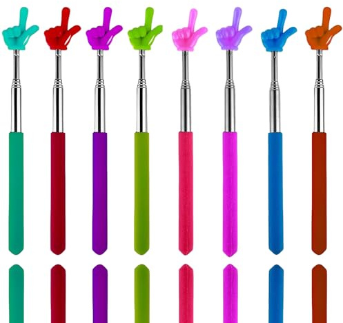 Bastone indice per dita, 8 pezzi allungabile per insegnanti, puntatore per dita, asta telescopica per aule, presentazioni e lezioni, 8 colori