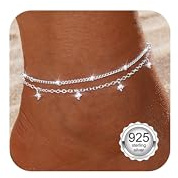 Diamday Fußkettchen für Damen Silber 925 Fussketten für Frauen Verstellbares Zierlich Fußkette Silber Perlen Funkelnd CZ Herz Stapelbare Fusskette Set Strand Schmuck Fußkettchen Damen
