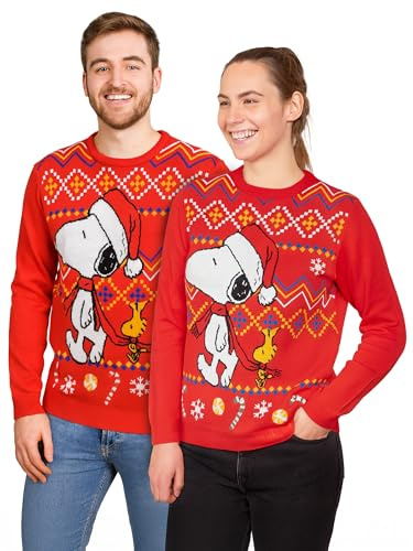 The Peanuts Snoopy vintertröja för män och kvinnor – vinter stickad tröja sweatshirt ful tröja unisex röd
