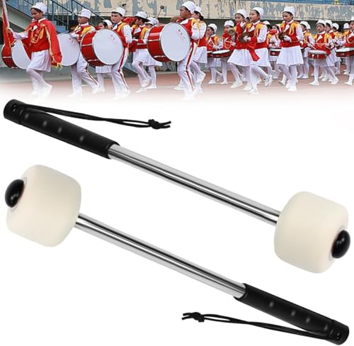 Kleemeiero 2 PCS Maillet Tambour Feutre et Acier Inoxydable 32x5CM Baguette de Tambour Tambour à Maillet Poignée Texturée Anti-Dérapante Lanière de Sécurité pour Grosse Caisse Professionnelle