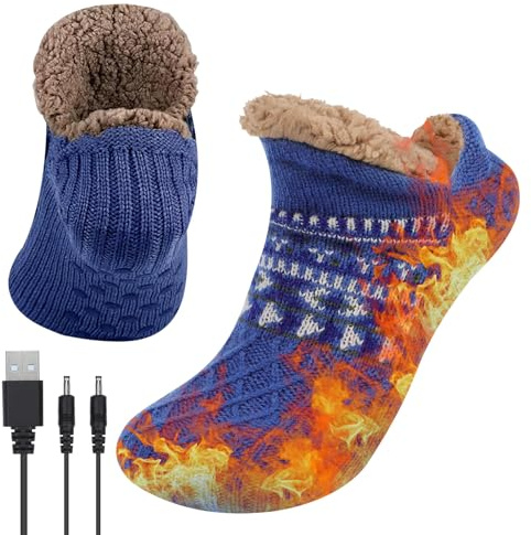 Acemall Elektrisch Fußwärmer Für Damen, Elektrische Heizsocken Flauschig Beheizbare Socken Winterlich Kuschelig Dick Beheizte Socken Mit rutschfester Sohle, Fleecefutter, Für Zuhause, Büro, Reisen